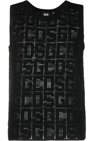 GCDS Monogram macramé cotton tank top