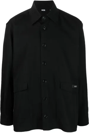 GCDS Logo-patch cotton shirt jacket