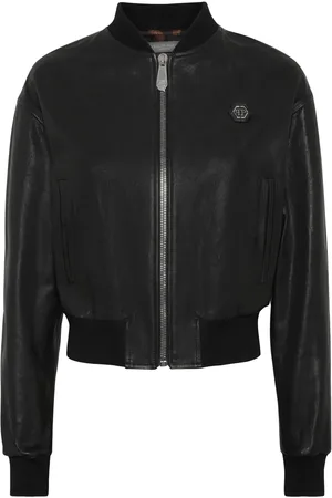Philipp Plein Cropped leather bomber jacket