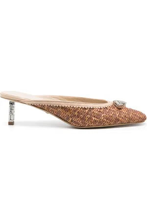 GCDS Monogram-embossed 60mm raffia mules