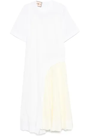 Plan C Pleat-insert cotton midi dress