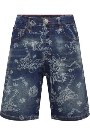 Philipp Plein Skeleton-print denim shorts