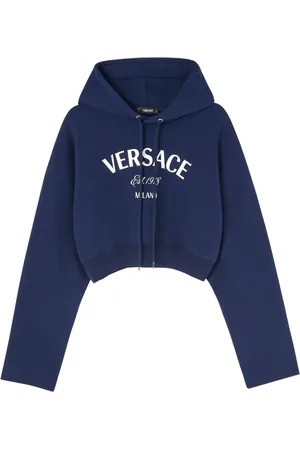 VERSACE Logo-embroidered drawstring cropped hoodie