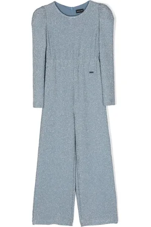 MONNALISA Logo-plaque metallic-threading jumpsuit