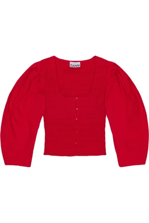 Ganni Smocked poplin blouse