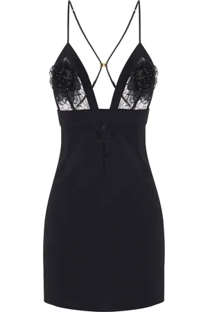 Elisabetta Franchi Floral-appliqué lace-detail mini dress