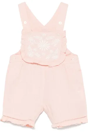 Tartine Et Chocolat Linen peony-embroidery dungarees