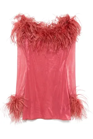 Oseree Feather-trim mini dress