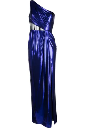 Marchesa Notte Sheer-panel one-shoulder gown