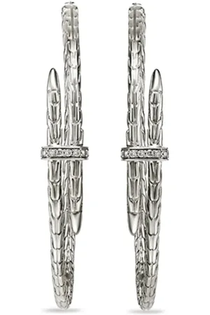 John Hardy Sterling large Spear diamond hoop earrings