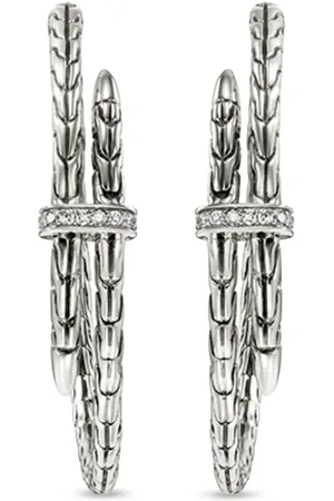 John Hardy Sterling Spear diamond hoop earrings