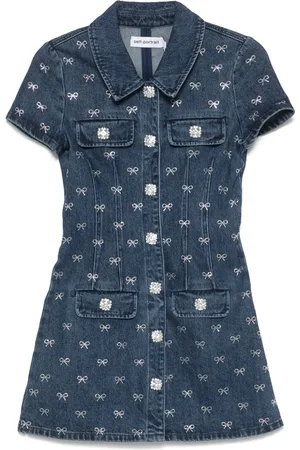 Self-Portrait Bow-embellished denim mini dress