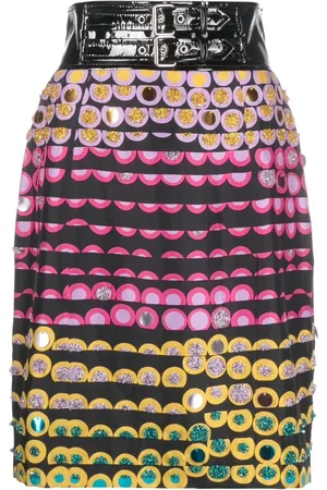 Moschino Polka dot-print belted pencil skirt