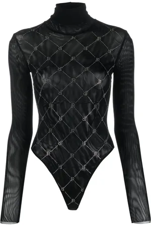John Richmond Embellished-logo sheer bodysuit