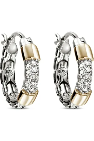 John Hardy 14K yellow gold and sterling chain-link white diamond hoop earrings