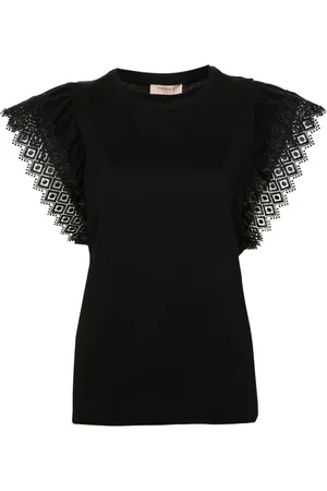 Twin-Set Embroidered-sleeves cotton blouse