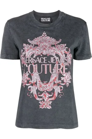 VERSACE Embellished baroque-print T-shirt