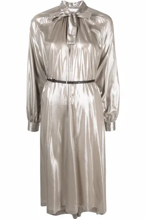 Fabiana Filippi Metallic pussy-bow collar dress