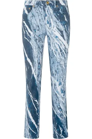 Roberto Cavalli Marble-print straight-leg jeans