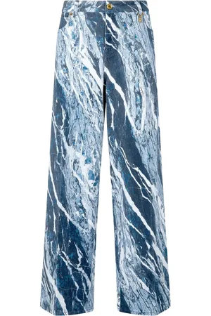 Roberto Cavalli Marble-print wide-leg jeans