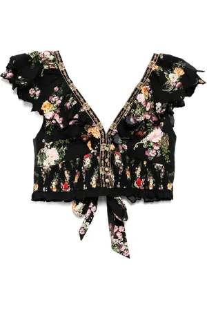 Camilla V-neck frill short-sleeved top