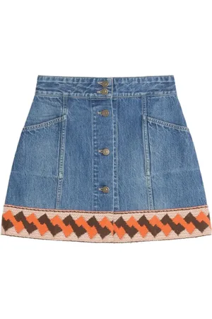 VALENTINO GARAVANI Jacquard-trim denim mini skirt
