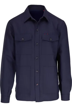 ISAIA Contrast-stitching spread-collar shirt jacket