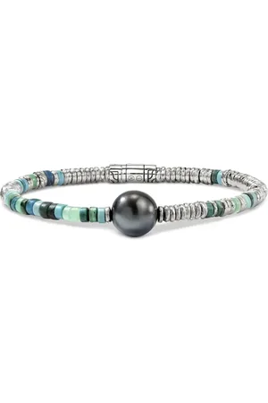 John Hardy Sterling Heishi turquoise and pearl bracelet