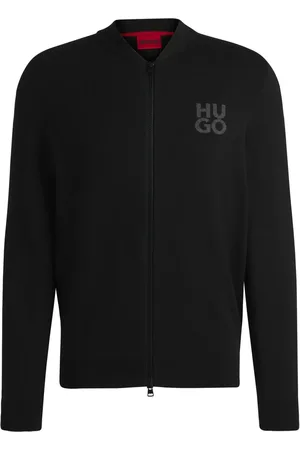 HUGO BOSS Logo-intarsia zip-up sweater