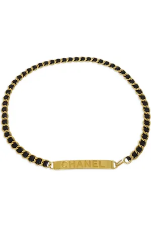 CHANEL 1998 logo-plate chain-link leather belt