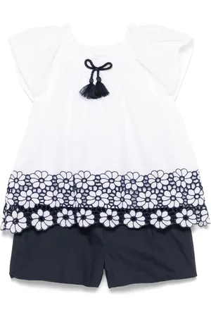 PATACHOU Floral-embroidered blouse and shorts set