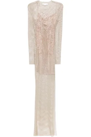 GENNY Rhinestoned mesh maxi dress
