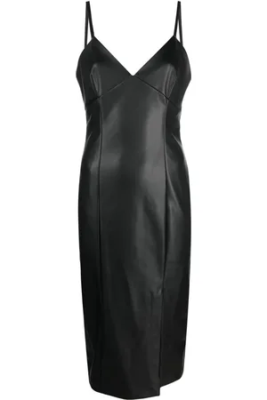 Twin-Set Panelled faux-leather slip dress