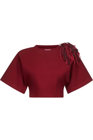 AREA Fringe-brooch cropped t-shirt