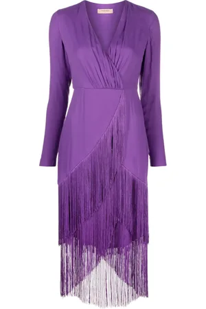 Twin-Set V-neck fringe-detail midi dress