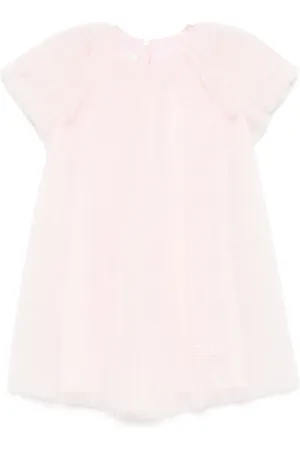 Fendi Embroidered-logo tulle dress
