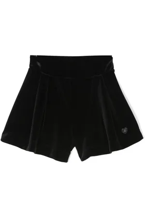 MONNALISA Logo-plaque pleated velvet shorts