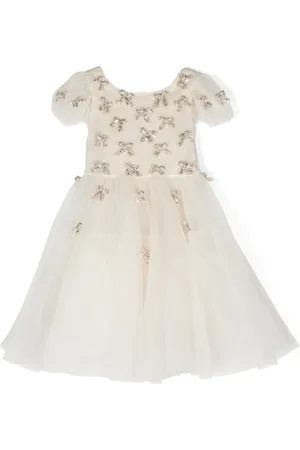 MONNALISA Bow-detail tulle-overlay dress
