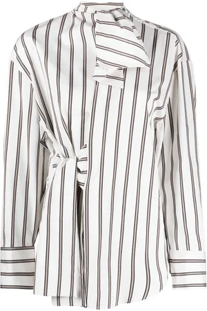 Msgm Bow-detail striped asymmetric shirt