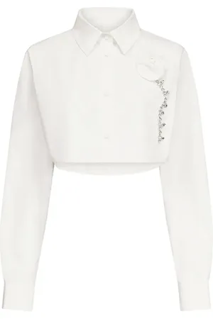 AREA Crystal-embellished cropped shirt