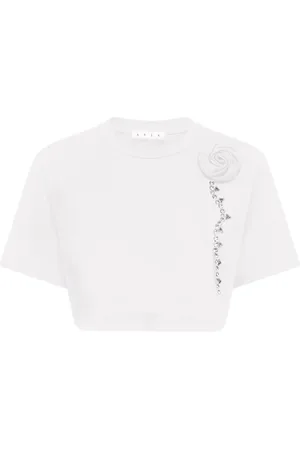 AREA Crystal-embellished cropped t-shirt