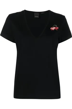 Pinko Logo-embroidered V-neck T-shirt