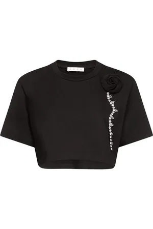 AREA Crystal-embellished cropped t-shirt