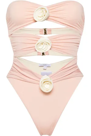 LA REVECHE Floral-appliqué strapless swimsuit