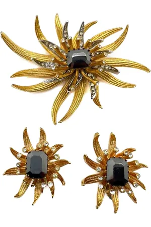 JENNIFER GIBSON JEWELLERY Vintage Stylised Haematite Chrysanthemum earrings set
