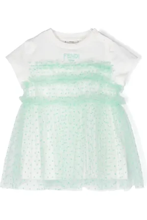 Fendi Tulle-overlay logo-embroidered dress