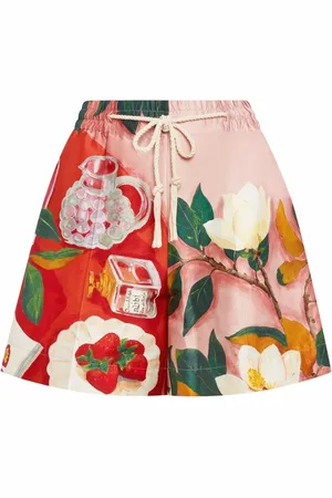 Oscar de la Renta Floral-print satin shorts