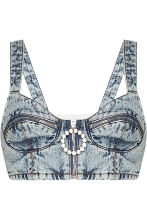 Alessandra Rich Crystal-embellished denim bustier
