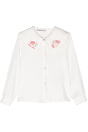 MONNALISA Floral-embroidery long-sleeve blouse