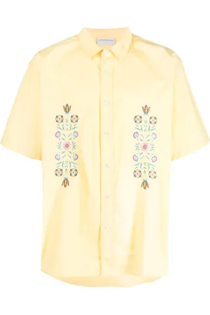 Drôle de Monsieur Flower-embroidery cotton shirt